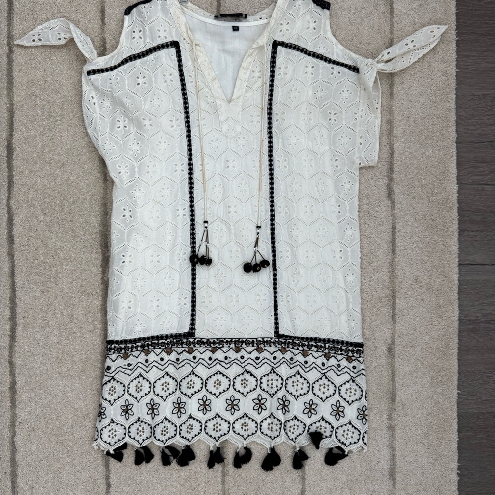 Anthropologie White and Black Mini Dress